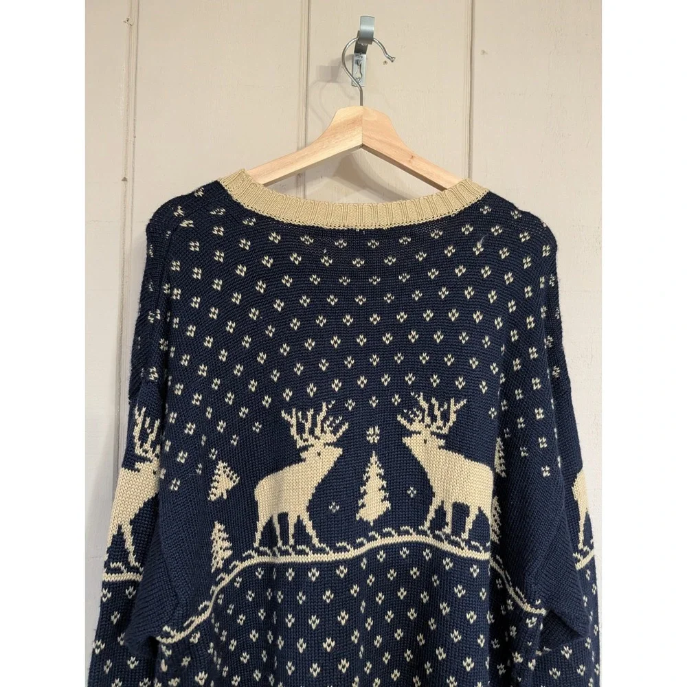 Vintage Old Navy Vintage Reindeer Fair Isle Navy Wool‎ Blend Sweater Holiday